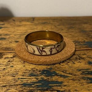Brass and Cream Bracelet with Abstract Design